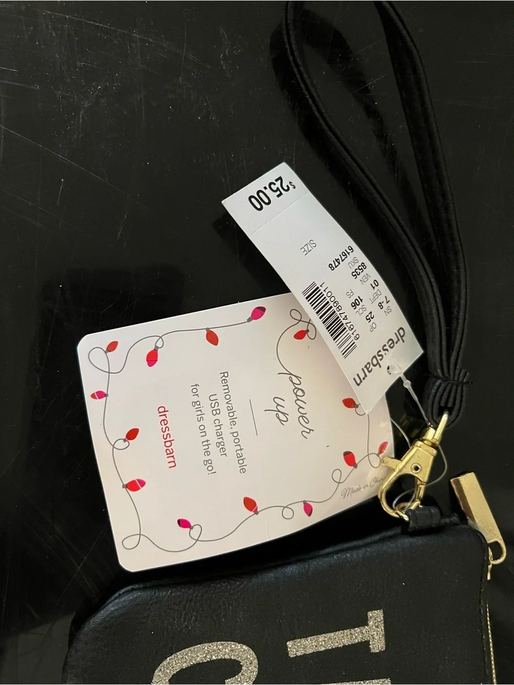 dressbarn Black Wristlet Clutch with Silver 'TAKE CHARGE' Lettering